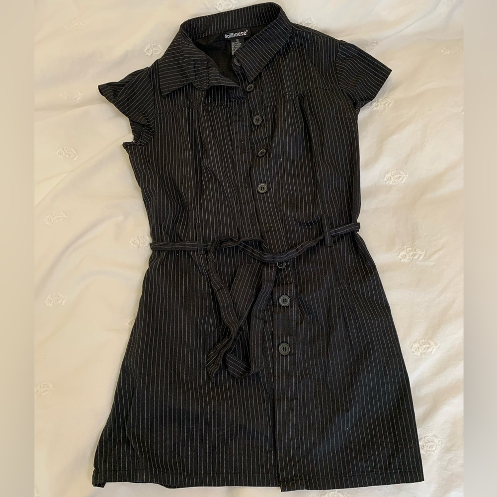 vintage y2k dollhouse front button pinstripe mini dress